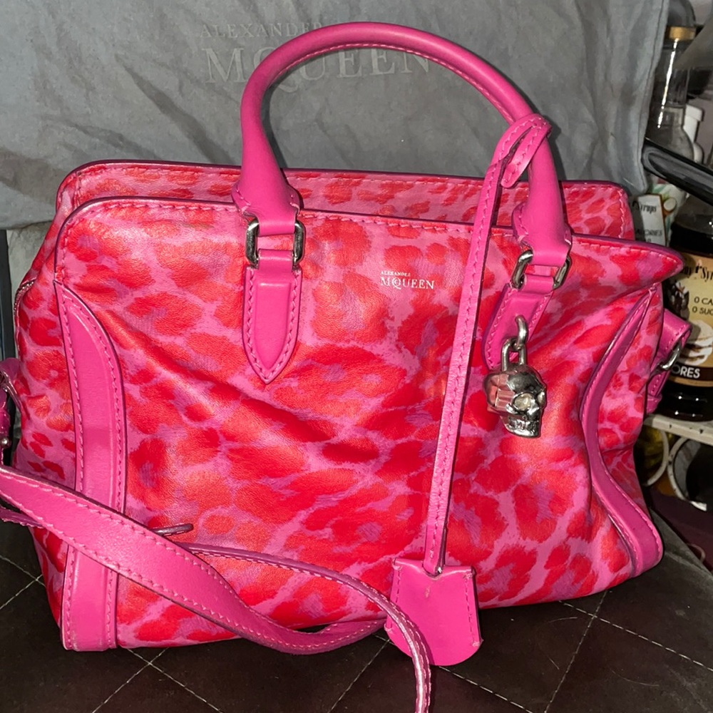 Alexander McQueen Small Skull Pink Leopard Bag